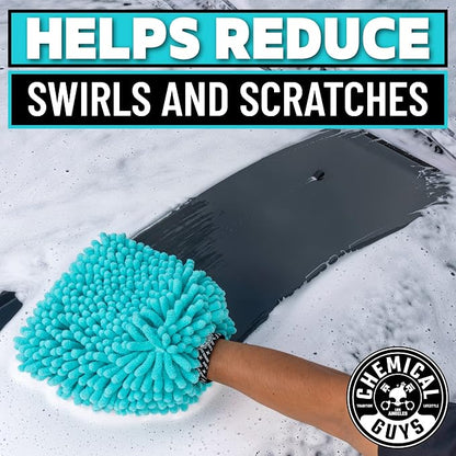 Chemical Guys MIC513 Big Noodle Chenille Microfiber Scratch Free Supersized Car Wash Mitt for Cars, Trucks, SUVs, RVs & More, Turquoise (11" x 12")
