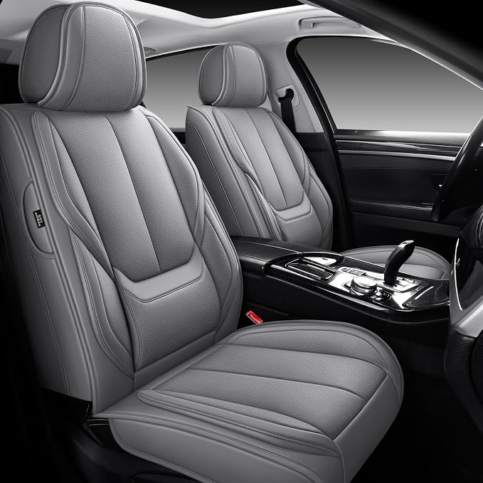 MINGBRON Front Car Seat Covers, Leather Car Seat Covers, Fit for Most Cars SUV and Most Sedan Grey