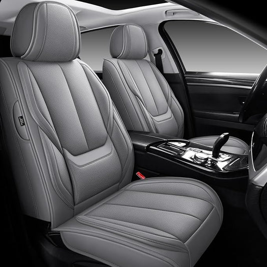 MINGBRON Front Car Seat Covers, Leather Car Seat Covers, Fit for Most Cars SUV and Most Sedan Grey