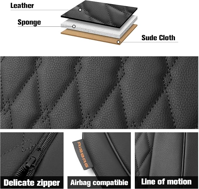 CAROMOP Faux Leather Car Seat Covers Full Set,Luxury and Comfortable Covers for Cars,Split Bench Compatible Car Interior Covers,Universal Fit for Suvs,Vans,Trucks,Airbag Compatible(5-Seat Black)