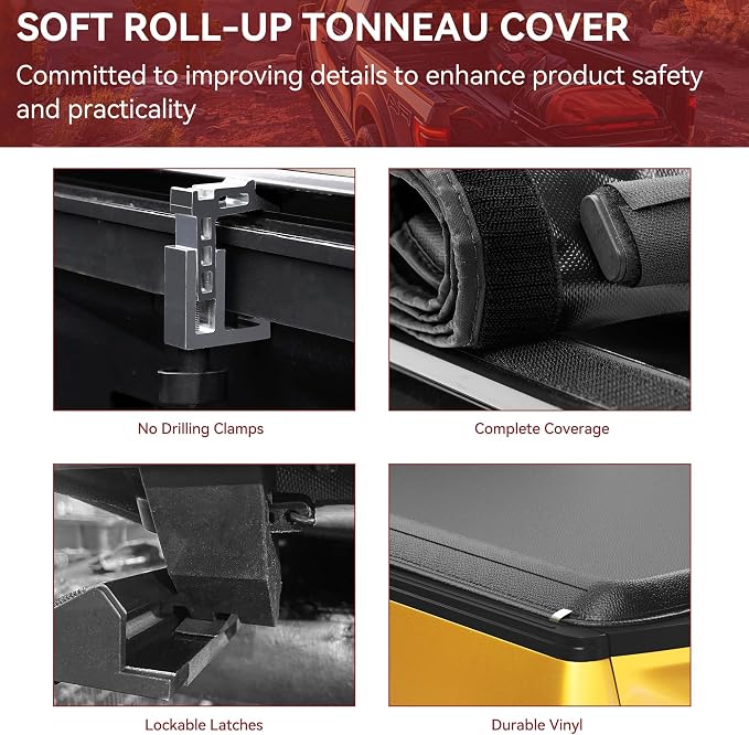YITAMOTOR Soft Roll Up Truck Bed Tonneau Cover Fit for 2017-2026 Ford F-250 F-350 F-450 F250 F350 F450 Super Duty 8 ft Bed