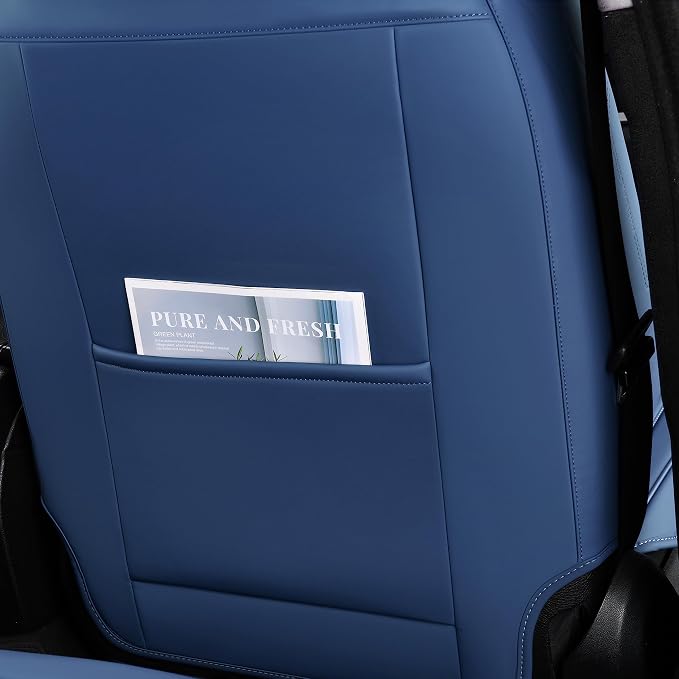 FLORICH Front Seat Covers, Leather Seat Covers, Universal Car Seat Covers 2PCS, Waterproof Car Seat Protector, Driver Seat Cover Accessories for Trucks SUV Sedans-Blue&White