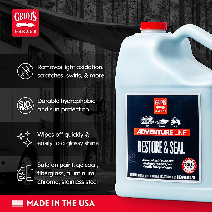 Griot's Garage Adventure Line Restore and Seal, Auto Detailing and Polishing for RVs, Campers, Boats, ATVs, Motorcycles, Works on Paint, Chrome, Steel and More, 10888, One Gallon