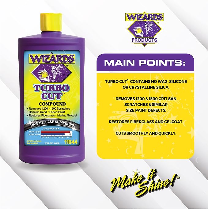 Wizards Turbo Cut Buffing Compound for Car Scratch Repair - 32 fl oz - Removes 1200-1500 Scratches - Rubbing Compound for Cars & Boats - Paint Restorer for Vehicles