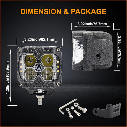 MOVOTOR Side Shooter LED Pods Amber Strobe Driving Lights for Truck,4X4,ATV | IP68 Waterproof,Solid & Strobe Amber,6500K White / 3500K Amber Combo Beam,Alum Housing,Adjustable Bracket,Fit Jeep UTV,2 PCS