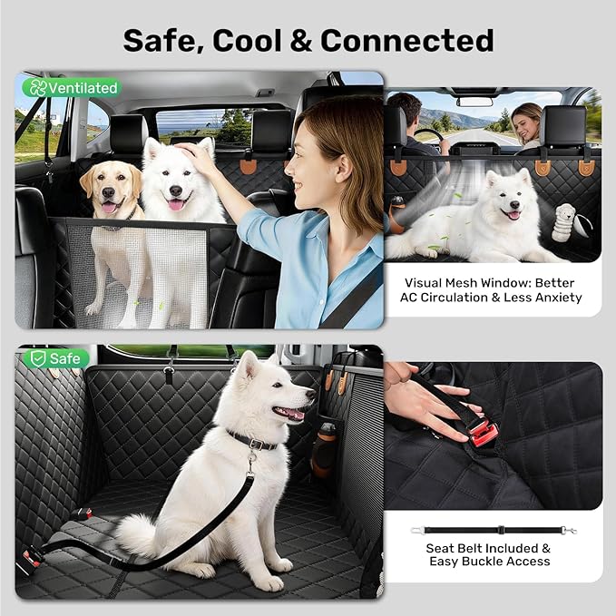 Zanch Heavy-Duty Dog Truck Seat Cover, Flat Solid Back Seat Extender for Multi Large Dogs, Hard Bottom Supports 450 lb, Waterproof Hammock Protector, XL for Full-Size Crew Cab Trucks & SUVs, Matte Blk