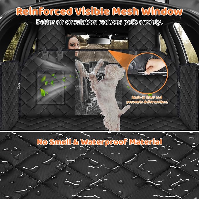 URPOWER Upgraded Back Seat Extender for Tesla Model Y - Large Hard Bottom Dog Car Seat Cover Holds 550lbs, Waterproof Dog Hammock Pet Bed with High-Density Foam Non-Slip Backseat Protector