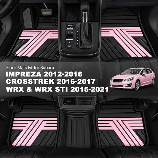TTX LIGHTING Floor Mats Compatible with Subaru Crosstrek 2016-2017/Impreza 2012-2016/WRX 2015-2021, Custom Fit All Weather 1st & 2nd Row Floor Liners, Black & Pink