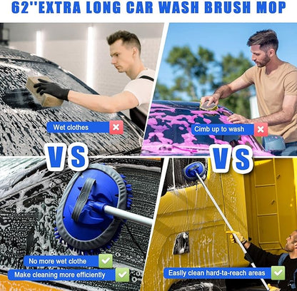 21Pcs Car Wash Kit,62" Car Wash Brush Mop with Long Handle,Car Cleaning Kit,Car Detailing Brush Set,Car Wash Bucket with Filter,Windshield Window Squeegee for Cars RV Truck Boat (Blue)