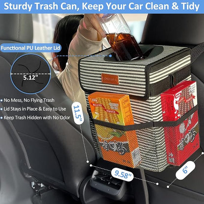 ELONGRIVER Car Trash Can Bin for Back Seat Leak Proof, Cute Car Trash Bag Hanging, Vehicle Trash Can for SUV Truck Van, Automotive Garbage Cans Front Seat Stripe
