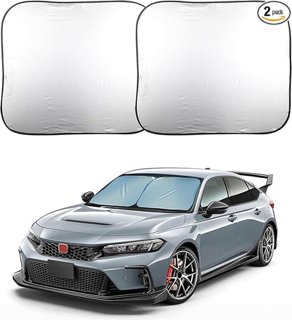 EcoNour 2-Piece Foldable Car Front Window Sun Shade, 240T Polyester, UV Protection & Heat Blocker, Windshield Shade, Durable Design, Upgraded Universal Fit – (29" L x 23.5" W)