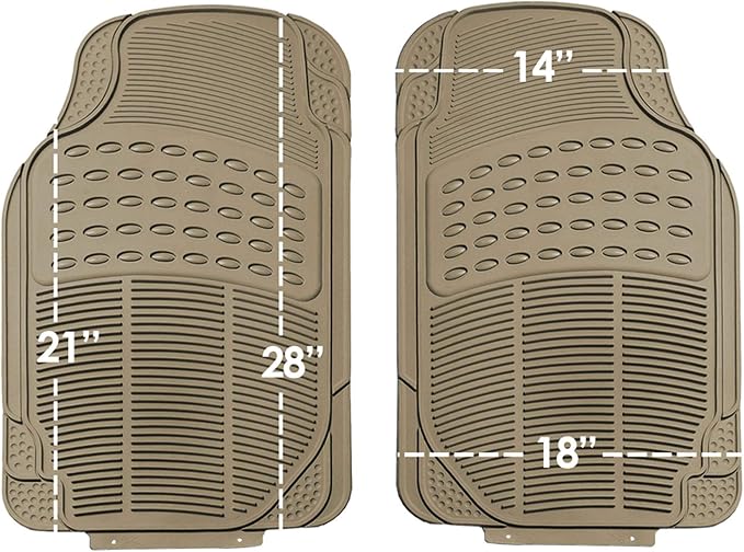 FH Group Automotive Floor Mats Climaproof for All Weather Protection Universal Fit Trimmable Heavy Duty fits Most Cars, SUVs, and Trucks, 2pc Front Set Solid Beige