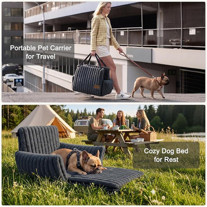 MIXJOY Dog Car Seat for Small/Medium Dogs up to 25 lbs, Multi-Functional Dog Carrier for Car with Detachable Washable Cover, Pet Travel Bed with Clip-On Safety Leash, Grey
