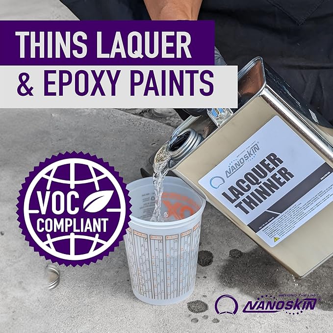 Nanoskin LACQUER THINNER 1 Gallon - Professional Strength, General Purpose, Medium-Dry Lacquer Thinner | Thins Clear and Pigmented Lacquers and Epoxies | Cleans Sprayers, Tools, Brushes and Equipment