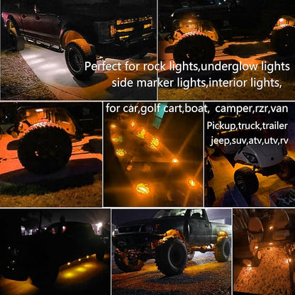 10 Pcs Amber LED Rock Strip Lights,Wheel Well Underglow Lighting Kits,Car Rock Lights Exterior Side Marker Lights for Wrangler Truck Golf Cart RV RV SUV Offroad