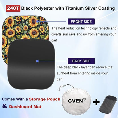 GVEN Windshield Sun Shade Car Sunshade Truck Accessories Large-Size Front Window Shades Windshield Cover Visor for Full-Size MPVs, Vans, Trucks, SUVs, Tesla (Sunflower, L)