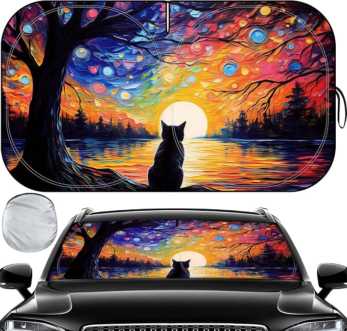 Windshield Sun Shade, Car Sun Shade Windshield, Reflector Sunshade Offers Ultimate Protection for Car Interior, Reflective Polyester Blocks Heat for Sedans, Mini SUVs, Hatchbacks - 57 x 31.5 inches