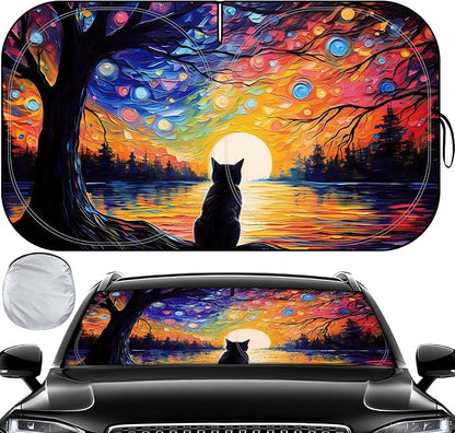 Windshield Sun Shade, Car Sun Shade Windshield, Reflector Sunshade Offers Ultimate Protection for Car Interior, Reflective Polyester Blocks Heat for Sedans, Mini SUVs, Hatchbacks - 57 x 31.5 inches