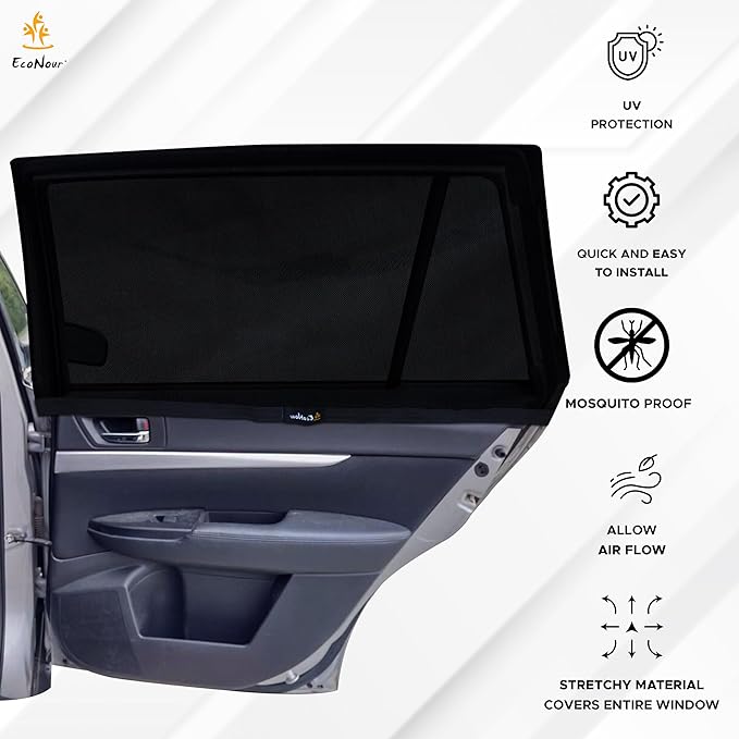 EcoNour Car Rear Window Sun Shades Compatible for Subaru Outback | 2Pack Breathable Shade - 100% UV & Mosquito Protection | Rear Window Covers for Privacy & Blackout | Car Window Accessories