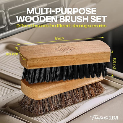 Fantasticlean 9PC Car Detailing Kit，Boars Hair Brush，Horse Hair Bristle，Suede-Coral Cloth，Car Dust Brush，Microfiber Towel & Applicator，Scratch-Free & Ultra-Soft for Leather, Seats & Interior Cleaning