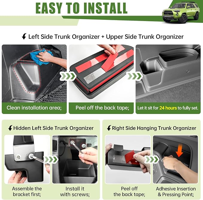 Trunk Organizer for 2010-2024 Toyota 4Runner 5-Seat 2nd Row(NOT Fit 7-Seat 3rd Row), Rear Storage Box Bin Cargo Tray for 4 Runner Interior Accessories(5Pcs Trunk Organizer/Without Speaker)