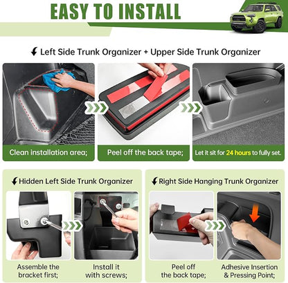 Trunk Organizer for 2010-2024 Toyota 4Runner 5-Seat 2nd Row(NOT Fit 7-Seat 3rd Row), Rear Storage Box Bin Cargo Tray for 4 Runner Interior Accessories(5Pcs Trunk Organizer/Without Speaker)