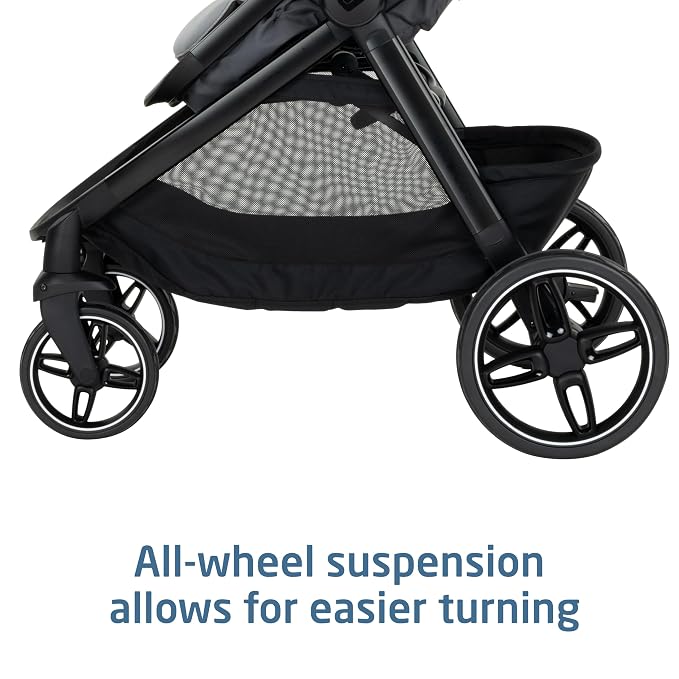 Maxi-Cosi Zelia Pro 5-in-1 Travel System with Mico Pro Infant Car Seat and Baby Stroller Combo, Reversible Seat, Large Wheels, Adjustable Handle, Newborn to Toddler, Lightweight, Sea Salt
