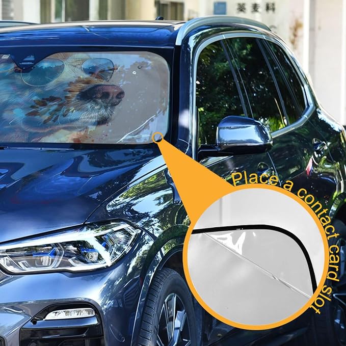 Funny Golden Retriever Dog Windshield Sunshade Car Sun Shade Blocks UV Rays Visor Protector Accordion Folding Sun Reflector Auto Sunshade for Truck SUV