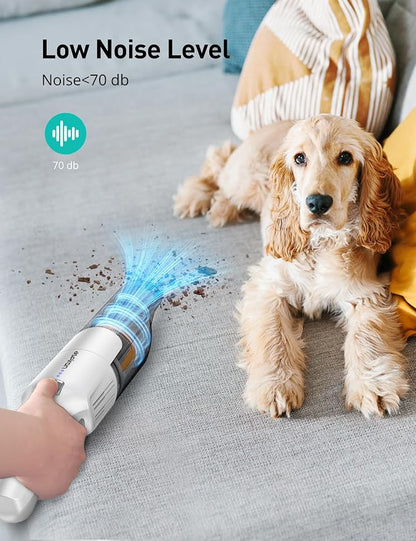 Aspiron Cordless Handheld Vacuum, 24KPA Powerful Car Vacuum, 2-Speed, 2 Charging Methods, Wireless Charger, Ergonomic Handle, Portable Rechargeable Vacuum Cleaner for Car, Home, Cream White