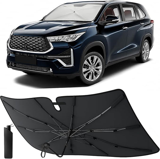 EcoNour Umbrella Windshields Sun Shade for SUV & MPV, Foldable Car Front Windshields UV Blocker Sunshade, Umbrella Shade Accessories with Storage Pouch Keeps Interior Cool, X-Large 61 x 35 Inch