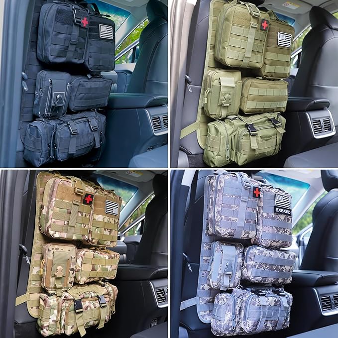 Universal Tactical Car Seat Back Organizer Bag Tactical Molle Vehicle Organizers Panel Vehicle Protector Organizers with 5 Detachable Pouches for Car Truck Ford Jeep (Khaki)