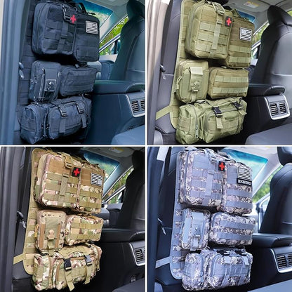Universal Tactical Car Seat Back Organizer Bag Tactical Molle Vehicle Organizers Panel Vehicle Protector Organizers with 5 Detachable Pouches for Car Truck Ford Jeep (Khaki)
