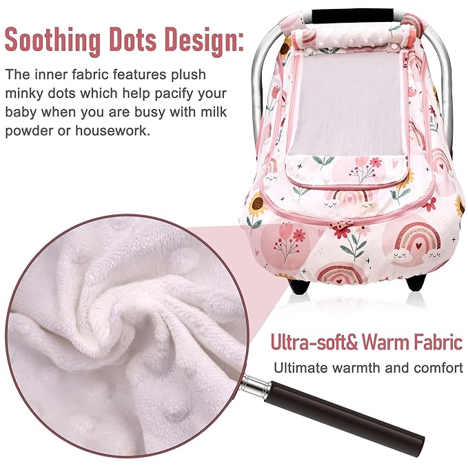Waterproof Baby Car Seat Cover，YVMVDV Patented Cold Weather Carseat Cover for Babies,Infant Car Seat Cover Canopy for Boy Girls, Keeps Babies Warm and Cozy (Rainbow)