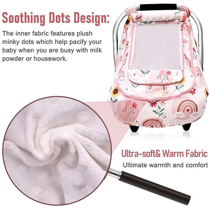 Waterproof Baby Car Seat Cover，YVMVDV Patented Cold Weather Carseat Cover for Babies,Infant Car Seat Cover Canopy for Boy Girls, Keeps Babies Warm and Cozy (Rainbow)