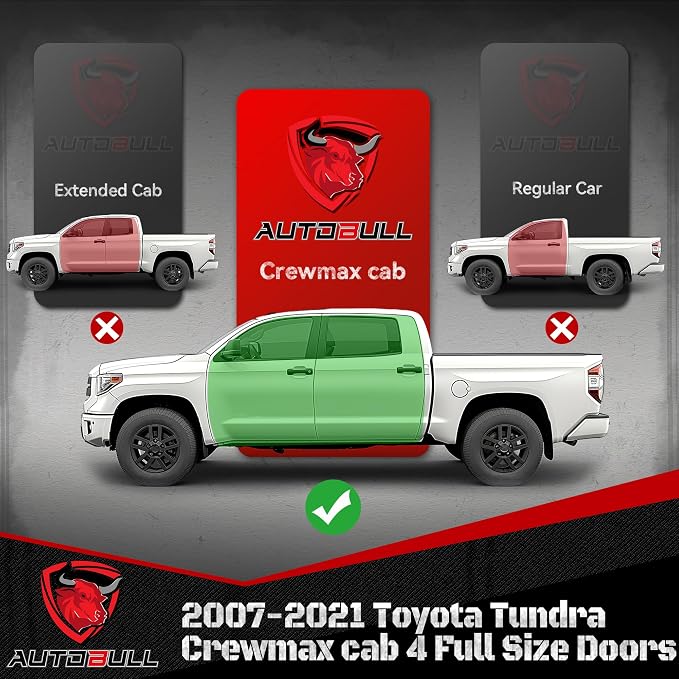 6 Inches Running Boards Side Steps Compatible with 2007-2021 Toyota Tundra Crewmax Cab 4 Full Size Doors, Black Textured Aluminum Nerf Bars
