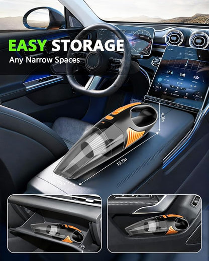 Handheld Vacuum Cordless, Rechargeable Car Vacuum Cleaner with Multiple Attachments, Portable Hand Held Vacuum Suction Power, Mini Vacuum for Car, Home, Pet Hair, Office, Desk, Keyboards Black Orange