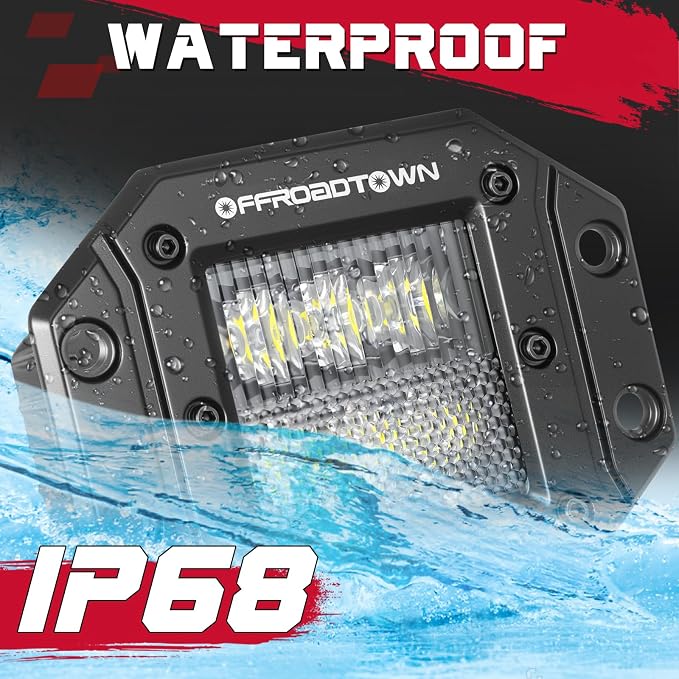 Flush Mount LED Pods, OFFROADTOWN 5'' 12,000LM CREE LED Driving Lights Reverse Backup Light Flush Light Bar Off Road Lights Work Light for Truck Pickup UTV ATV SUV Boat 4x4 Car - Driving Combo