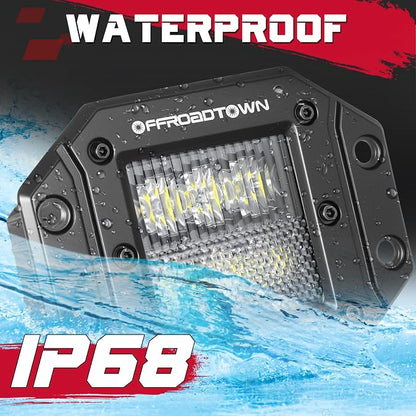 Flush Mount LED Pods, OFFROADTOWN 5'' 12,000LM CREE LED Driving Lights Reverse Backup Light Flush Light Bar Off Road Lights Work Light for Truck Pickup UTV ATV SUV Boat 4x4 Car - Driving Combo