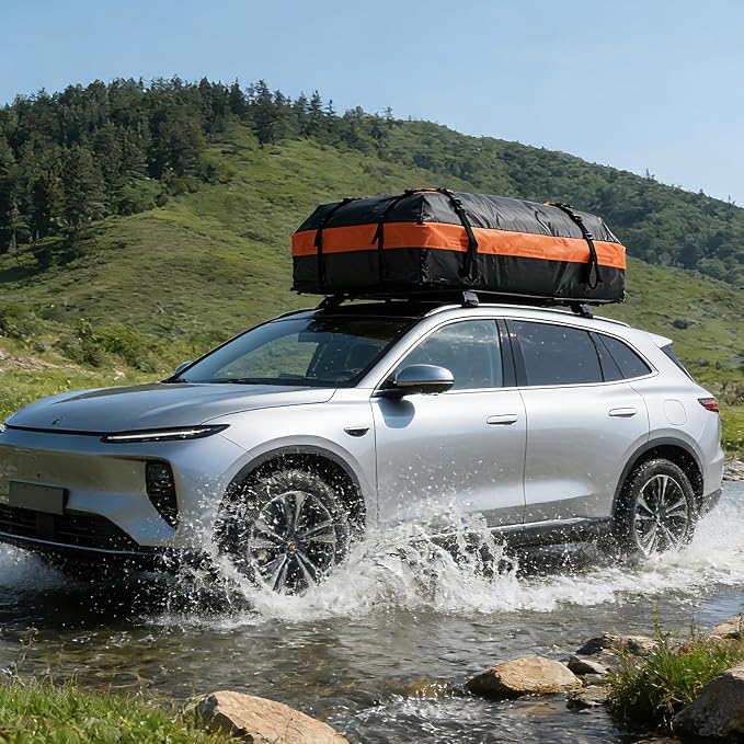 DUMOS Car Rooftop Cargo Carrier 15 Cubic Feet, Car Roof Waterproof PVC Bag, with Anti-Slip Mat, Combination Luggage Lock, Reinforced Straps & Door Hooks, Fit Vehicles with/Without Roof Racks
