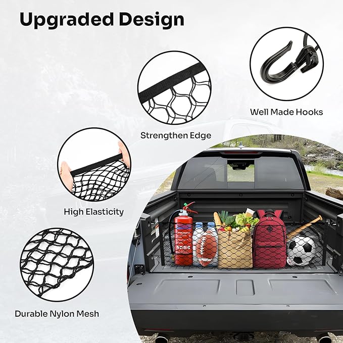 Canvcle Trunk Cargo Net for 2017-2026 Honda Ridgeline Accessories Envelope Style Mesh Trunk Net Organizer and Storage Stretchable Adjustable Elastic Nylon Rear Cargo Netting with Hooks
