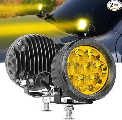 Amber LED Pod Lights, ACEC SHOP 2PCS 42W 3.5 Inch Round Fog Lights Spot Beam Driving Light Yellow Offroad Lighting Ditch Light Amber LED Pods for Truck Pickup SUV UTV ATV Boat Motorcycle