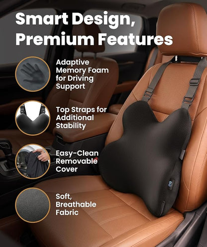 Everlasting Comfort Lumbar Support Pillow for Office Chair - Memory Foam Back Cushion for Car Seat - Promotes Better Posture, Back Pain Relief - Ideal Gaming and Desk Chairs Work and Home Essentials