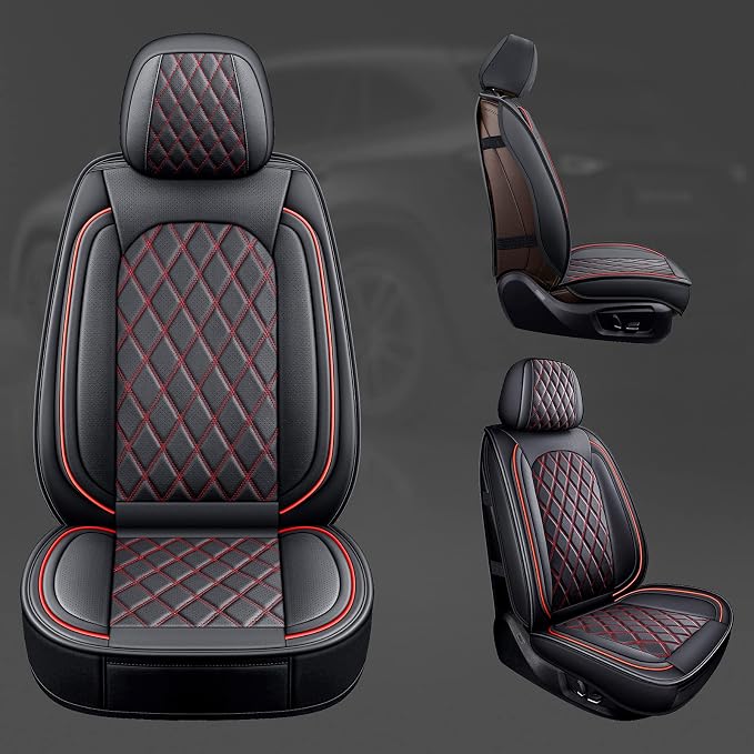 MIROZO Front Seat Covers for Car, Car Seat Covers Waterproof Car Seat Protectors Automotive Seat Covers Vehicle Cushion Cover Breathable Fit for Most Sedan, Truck and SUV (Black and Red,2PCS)