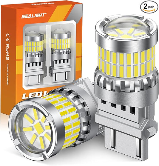 SEALIGHT Reverse Light Bulbs, 3157 LED Bulb White, 700% Brighter 3156 3057 4157 4114 LED Bulb 57-SMD LED Chipset with Projector Len for Brake Light, DRL, Backup Light, Pack of 2