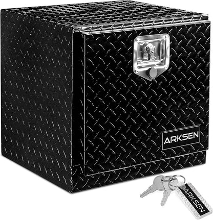 ARKSEN 18 x 17 x 18 Inch Underbody Tool Box, Heavy Duty Aluminum Diamond Plate Waterproof Square Storage Organizer Chest with T-Handle Lock & Keys for Pickup Truck, RV & Trailer – Black