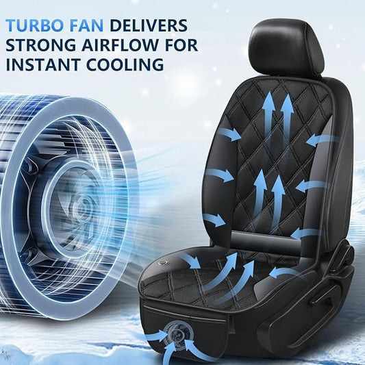 FLORICH Cooling Car Seat Cover 12V-24V Ventilated Cooling Car Seat Cushion with 3-Speed Adjustable Breathable Mesh & Leather Cooling Seat Pad Universal Fit Car SUV Truck Van for Summer Driving, Black
