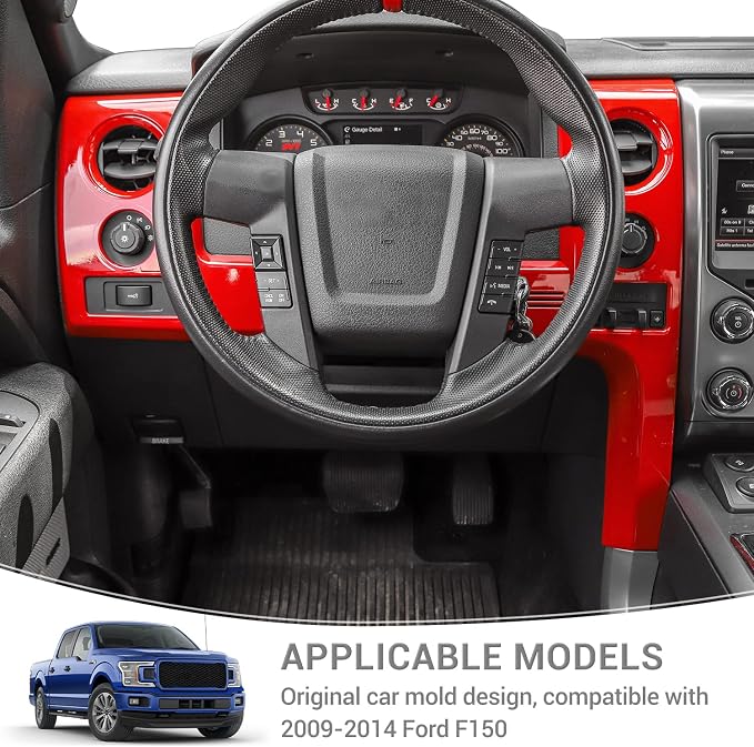 for F150 Interior Trim Kit Red, Dashboard Panel Cover Trim & Headlight Switch Bezel Cover Trim for Ford F150 2009-2014 Red Interior Accessories 5pcs