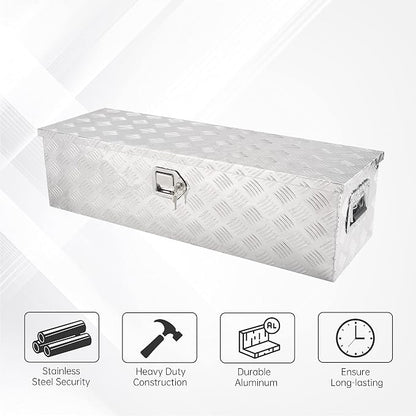 39 Inch Aluminum Tool Box,Heavy Duty Waterproof Truck Bed Tool Box with Side Handle, Lock & Keys,Silver (39"X13"X10")