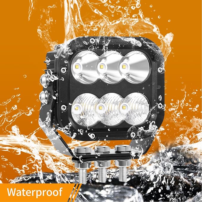 LED Off Road Lights, LED Driving Pod Lights 120W 10000lm IP68 Ultra Bright Square Combo Beam for Car Boat ATV UTV RV Golf Cart Pickup Tractor Work Lights 12V 24V, Pair