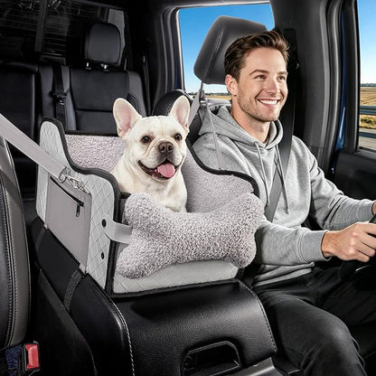Center Console Dog Car Seat,Pet Puppy Middle Console Dog Car Seat for Small Dogs (Grey, Large)